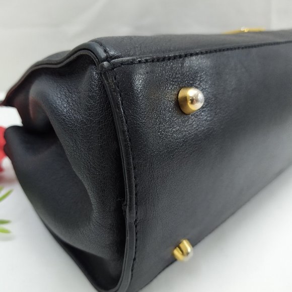 HCL Black Leather Zipper Closure Satchel Shoulder Bag - Vintage -Made in Germany - Picture 11 of 16